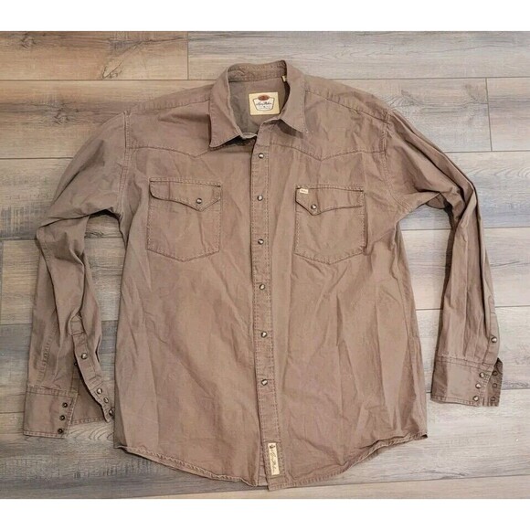 Men's Larry Mahan Cowboy Collection Brown Cotton Snap up Shirt Sz 4XT - Picture 1 of 8